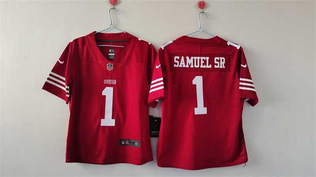 Women%27s San Francisco 49ers #1 Deebo Samuel Sr. Red Stitched Jersey